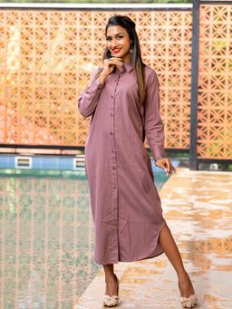 COTTONS DAILY - Women Mauve Solid Midi Dress