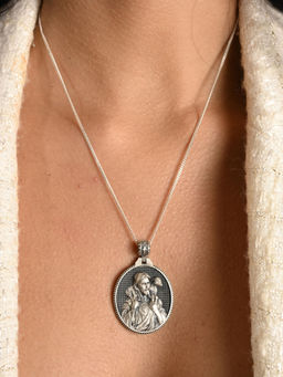 METALM - 925 Silver Christian Jesus with Lamb Pendant