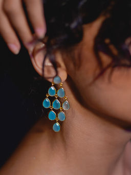 Divas Mantra - 92.5 Sterling Silver Family Tree Earrings with Aqua Chalcy