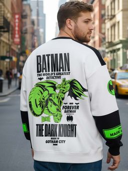 Bewakoof - Heavy Duty 1.0 DC Men's White & Black Graphic Printed Oversized Plus Size Sweatshirt