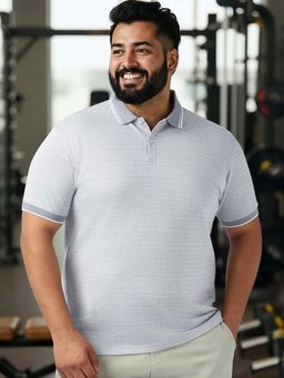 Bewakoof - Men's Light Grey Micro Geometric Printed Plus Size Polo T-shirt
