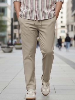Bewakoof - Men's Dark Khaki Brown Cotton Linen Pants