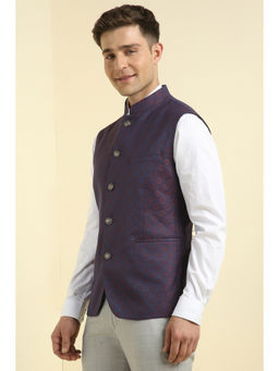 Allen Solly - Men Woven Navy Blue Nehru Jacket