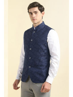Allen Solly - Men Woven Navy Blue Nehru Jacket