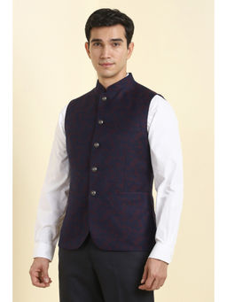 Allen Solly - Men Floral Navy Blue Nehru Jacket