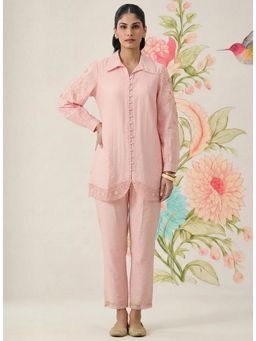 Lakshita - Pink Embroidered Linen Co-Ord Set