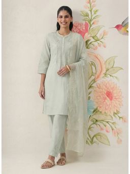 Lakshita - Mint Green Embroidered Chanderi Kurta with Pant & Dupatta