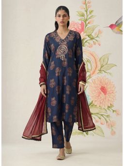 Lakshita - Navy Blue Printed Cotton Blend Kurta and Pant with Dupatta