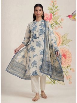 Lakshita - Falguni Blue Printed Cotton Kurta and Pant with Dupatta