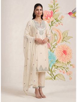 Lakshita - Albeli Ivory Embroidered A-line Kurta and Pant with Dupatta