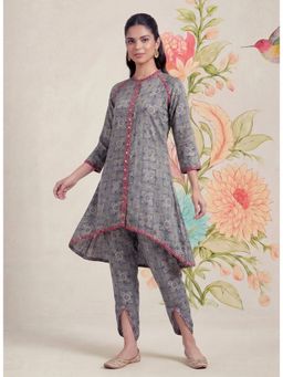 Lakshita - Nesoi Grey Printed Satin Co-Ord Set