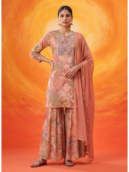 Lakshita - Peach Printed Garara Kurta and Sharara with Dupatta