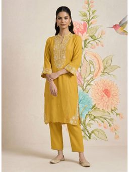 Lakshita - Saroja Yellow Embroidered A-line Kurta and Pant