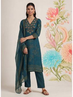 Lakshita - Kasni Teal Embroidered Kurta and Pant with Dupatta