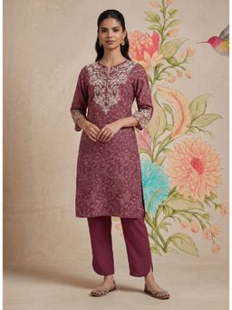 Lakshita - Iraavat Wine Embroidered Cotton Kurta and Pant