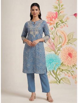 Lakshita - Iraavat Blue Embroidered Cotton Kurta and Pant