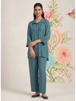 Lakshita - Zoa Teal Monochrome Embroidered Co-Ord Set