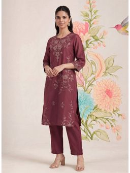Lakshita - Jogan Maroon Embroidered Chanderi Kurta and Pant