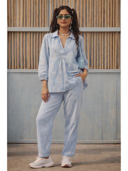 WE'AVE BY SHUBHKARI - Women Blue Chambray Embroidered Co-Ord Set