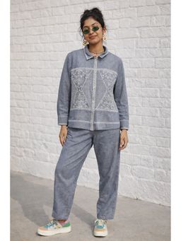 WE'AVE BY SHUBHKARI - Women Blue Chambray Embroidered Co-Ord Set