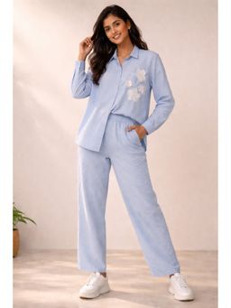 WE'AVE BY SHUBHKARI - Women Blue Chambray Solid/Plain Co-Ord Set