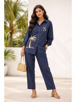 WE'AVE BY SHUBHKARI - Women Navy Blue Cotton Flex Printed Co-Ord Set
