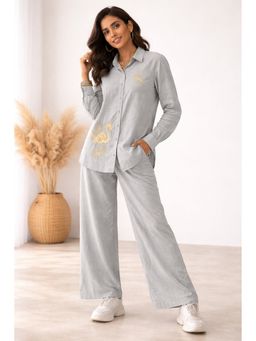 WE'AVE BY SHUBHKARI - Women Grey Cotton Embroidered Co-Ord Set