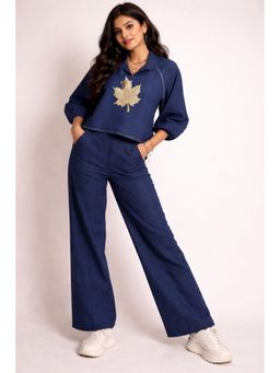 WE'AVE BY SHUBHKARI - Women Navy Blue Cotton Flex Embellished Co-Ord Set
