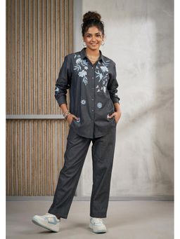 WE'AVE BY SHUBHKARI - Women Navy Blue Denim Floral Co-Ord Set