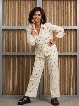 WE'AVE BY SHUBHKARI - Women Beige Cotton Textured Co-Ord Set