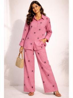WE'AVE BY SHUBHKARI - Women Pink Cotton Slub Embroidered Co-Ord Set