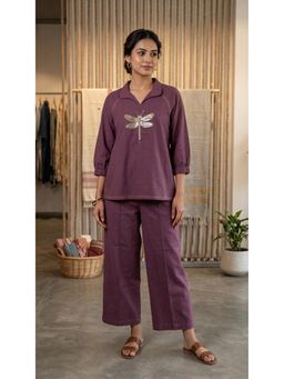 WE'AVE BY SHUBHKARI - Women Purple Cotton Flex Embellished Co-Ord Set