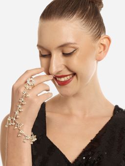 Zaveri Pearls - Gold Tone Kundan and Pearls Embellished Ethnic Hand Harness-ZPFK16602