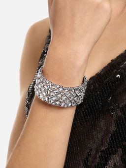 Zaveri Pearls - Silver Kundan and Stones Traditional Oxidised Cuff- ZPFK16626