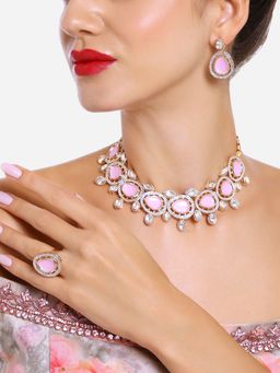 Zaveri Pearls - Pink AD Choker Necklace Set -ZPFK16629