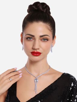 Zaveri Pearls - Silver Tone CZ Brass Party Lariat Necklace Set-ZPFK16717