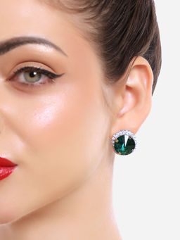 Zaveri Pearls - Green Designer Stones and Austrian Diamonds Stud Earrings -ZPFK16721