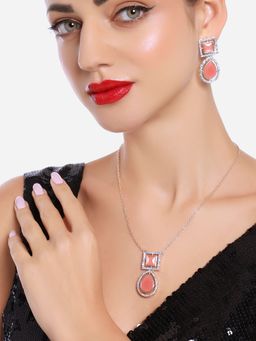 Zaveri Pearls - Peach Austrian Diamonds and Stones Necklace Set -ZPFK16733