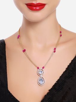 Zaveri Pearls - Pink Beads Austrian Diamonds and Stones Necklace -ZPFK16738