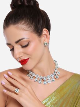 Zaveri Pearls - Green Enamel Stones and Austrian Diamonds Jewellery Set-ZPFK16739