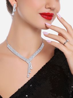 Zaveri Pearls - Silver Tone CZ Party Lariat Necklace Set -ZPFK16747
