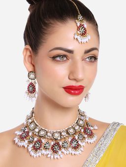 Zaveri Pearls - Pink and Green Kundan Bridal Necklace Set-ZPFK16758