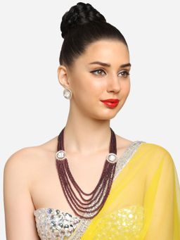 Zaveri Pearls - Purple Multistrand Multi Layered Long Necklace and Earrings Set -ZPFK16911