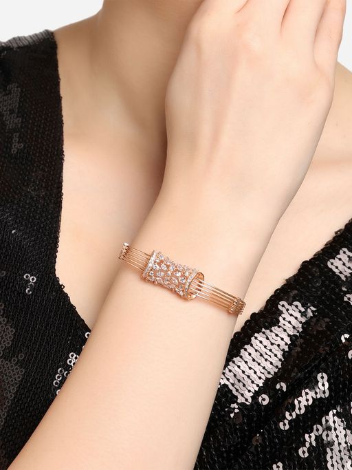 Zaveri Pearls Rose Gold Dazzling CZ Embellished Brass Kada Bracelet-ZPFK16914