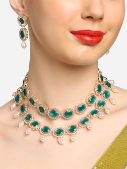 Zaveri Pearls - Green Austrian Diamonds Bridal Necklace and Earrings Set-ZPFK16922