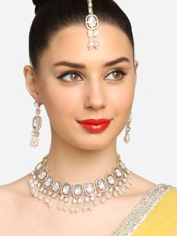 Zaveri Pearls - Gold Tone Bridal Choker- Earrings and Maangtikka Set -ZPFK16927
