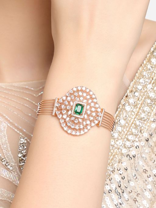 Zaveri Pearls Green- Rose Gold Dazzling Cubic Zirconia Contemporary Bracelet-ZPFK16936