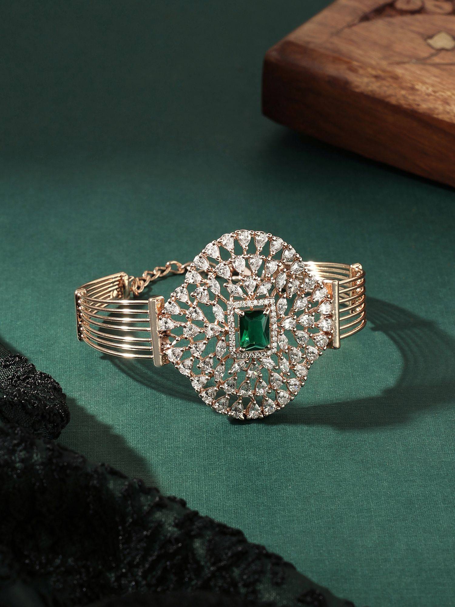 Buy Zaveri Pearls Green- Rose Gold Dazzling Cubic Zirconia