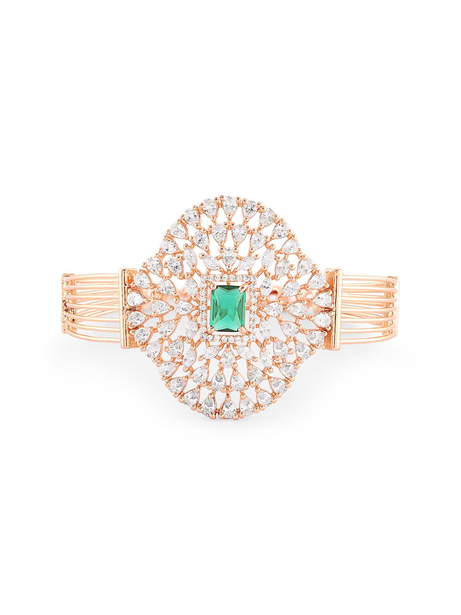 Buy Zaveri Pearls Green- Rose Gold Dazzling Cubic Zirconia