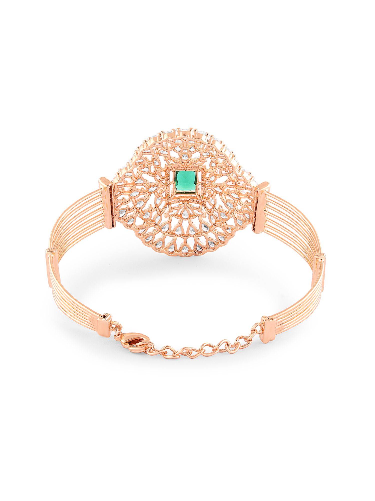 Buy Zaveri Pearls Green- Rose Gold Dazzling Cubic Zirconia